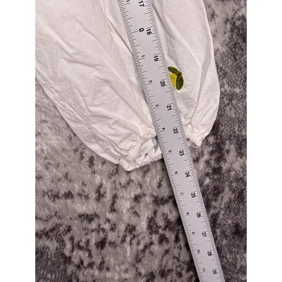 Anthropologie Shirt Medium Womens Maeve White Lemon Embroidered Button Down - Picture 5 of 8